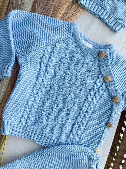Conjunto de malha bebé 3 peças azul