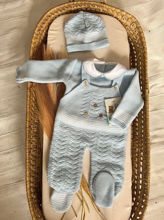 Conjunto de malha 3 peças bebé azul