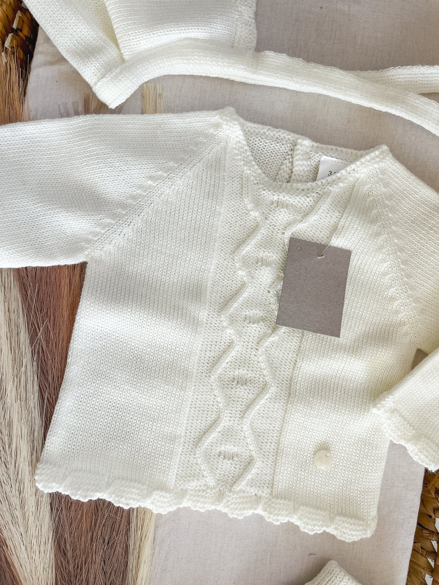 Conjunto de malha bebé 3 peças branco