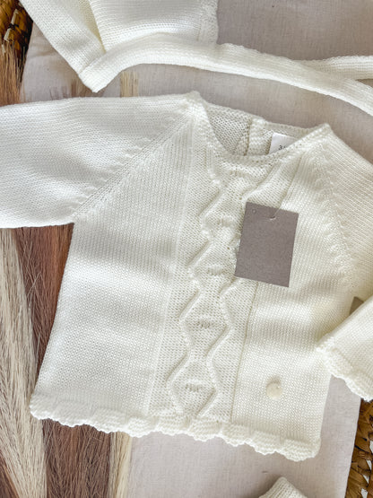 Conjunto de malha bebé 3 peças branco