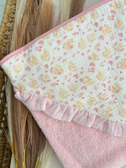 Toalha de banho bebé rosa