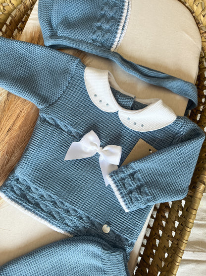 Conjunto de malha 3 peças bebé azul