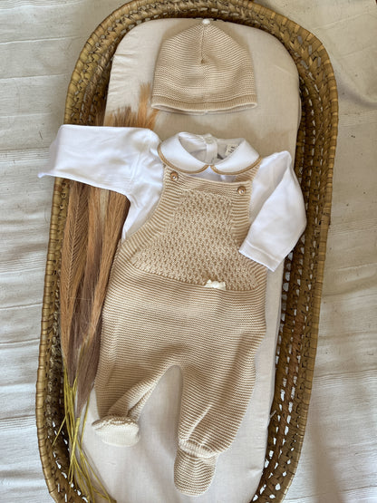 Conjunto de malha 3 peças bebé bege