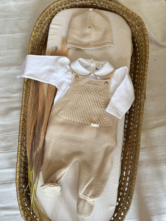 Conjunto de malha 3 peças bebé bege