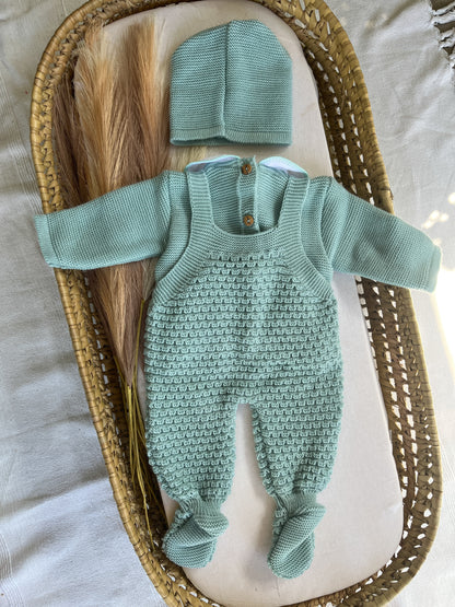 Conjunto de malha bebé 3 peças verde