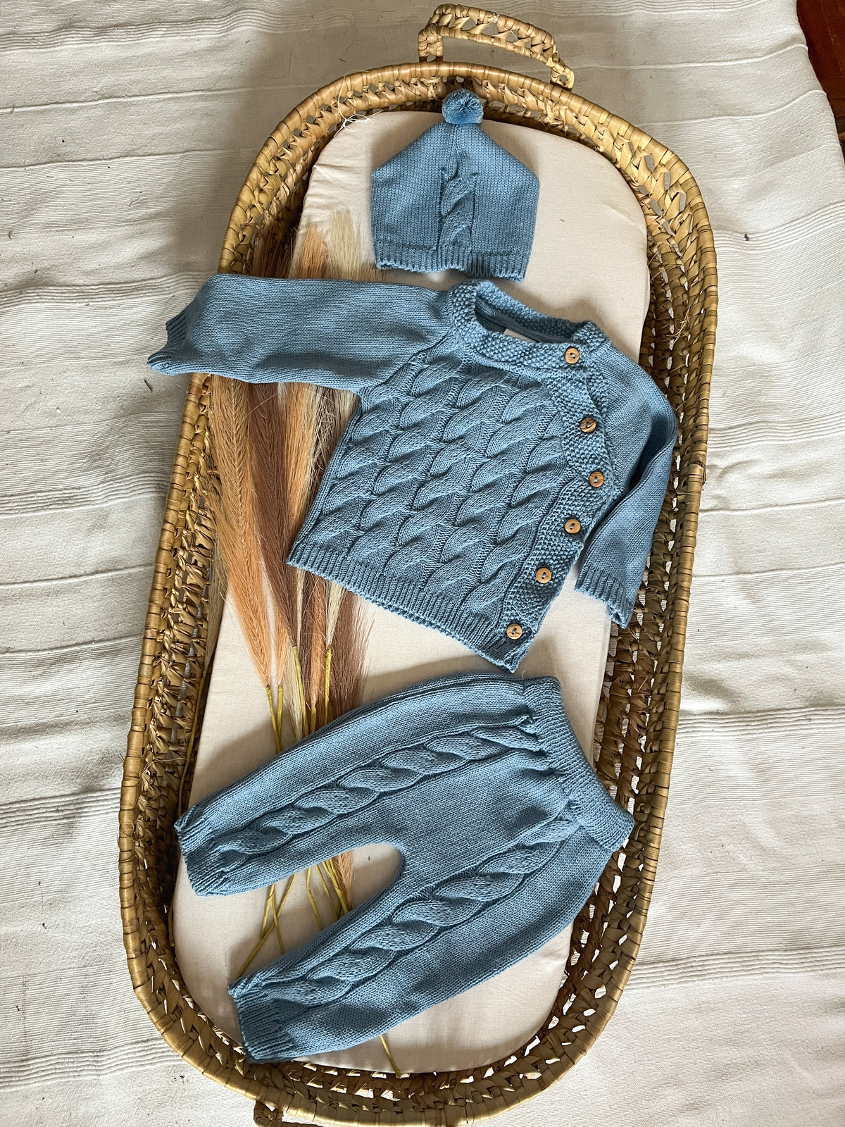 Conjunto de malha 3 peças bebé azul