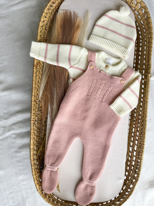 Conjunto de malha 3 peças bebé rosa velho