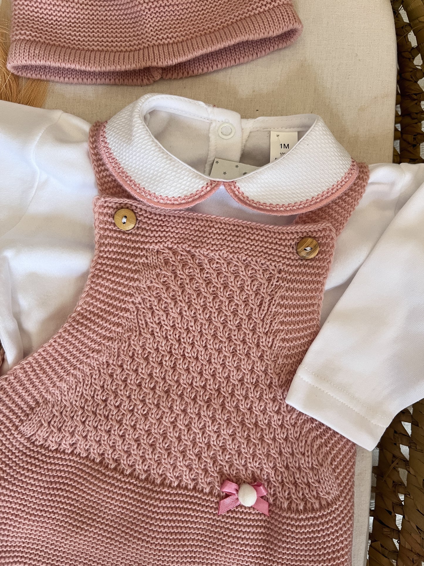Conjunto de malha 3 peças bebé rosa