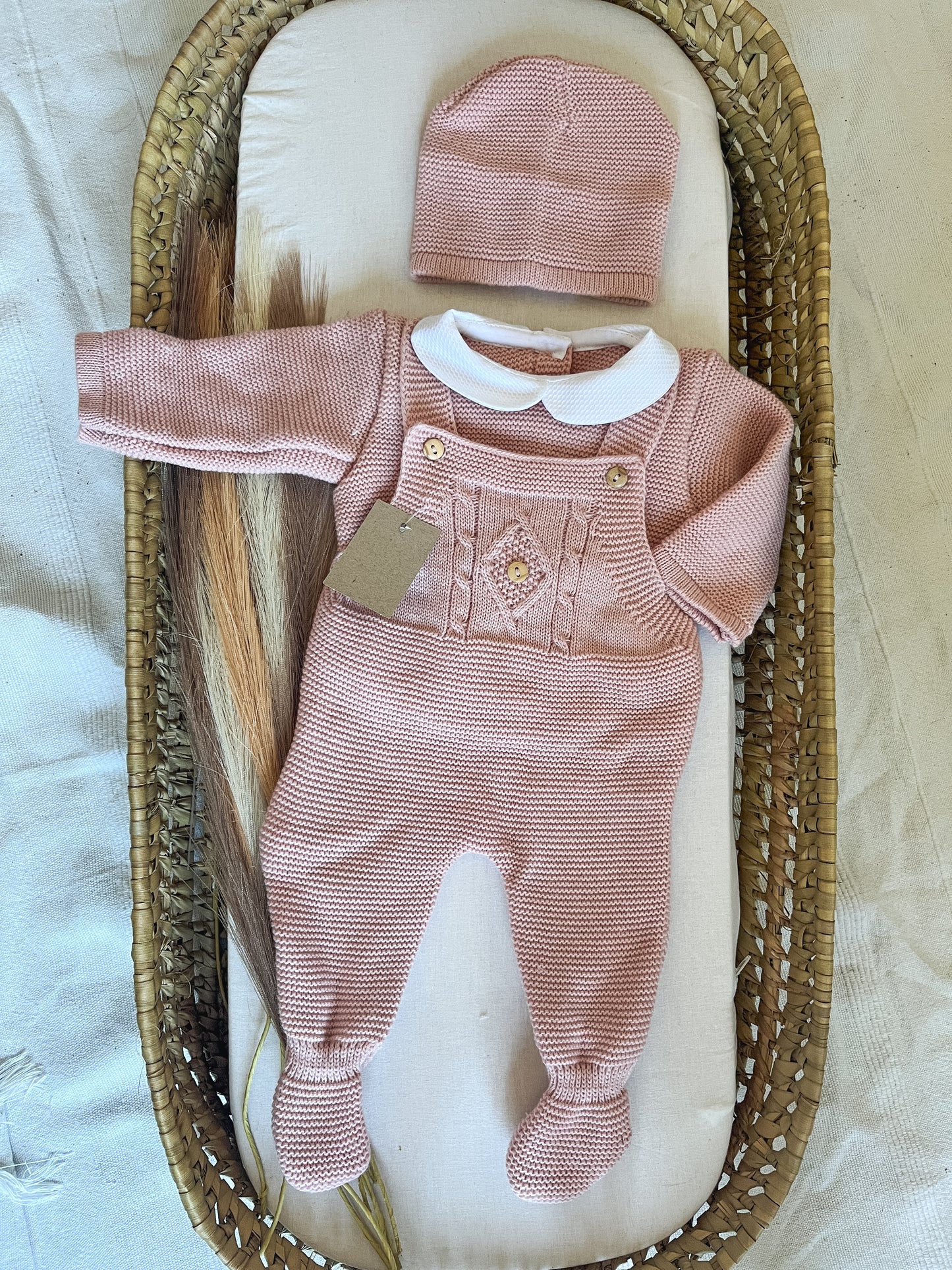 Conjunto de malha 3 peças bebé rosa velho