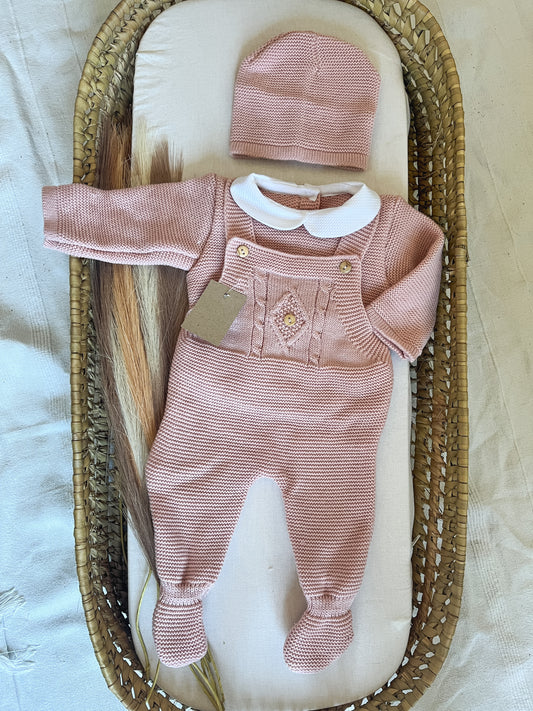 Conjunto de malha 3 peças bebé rosa velho