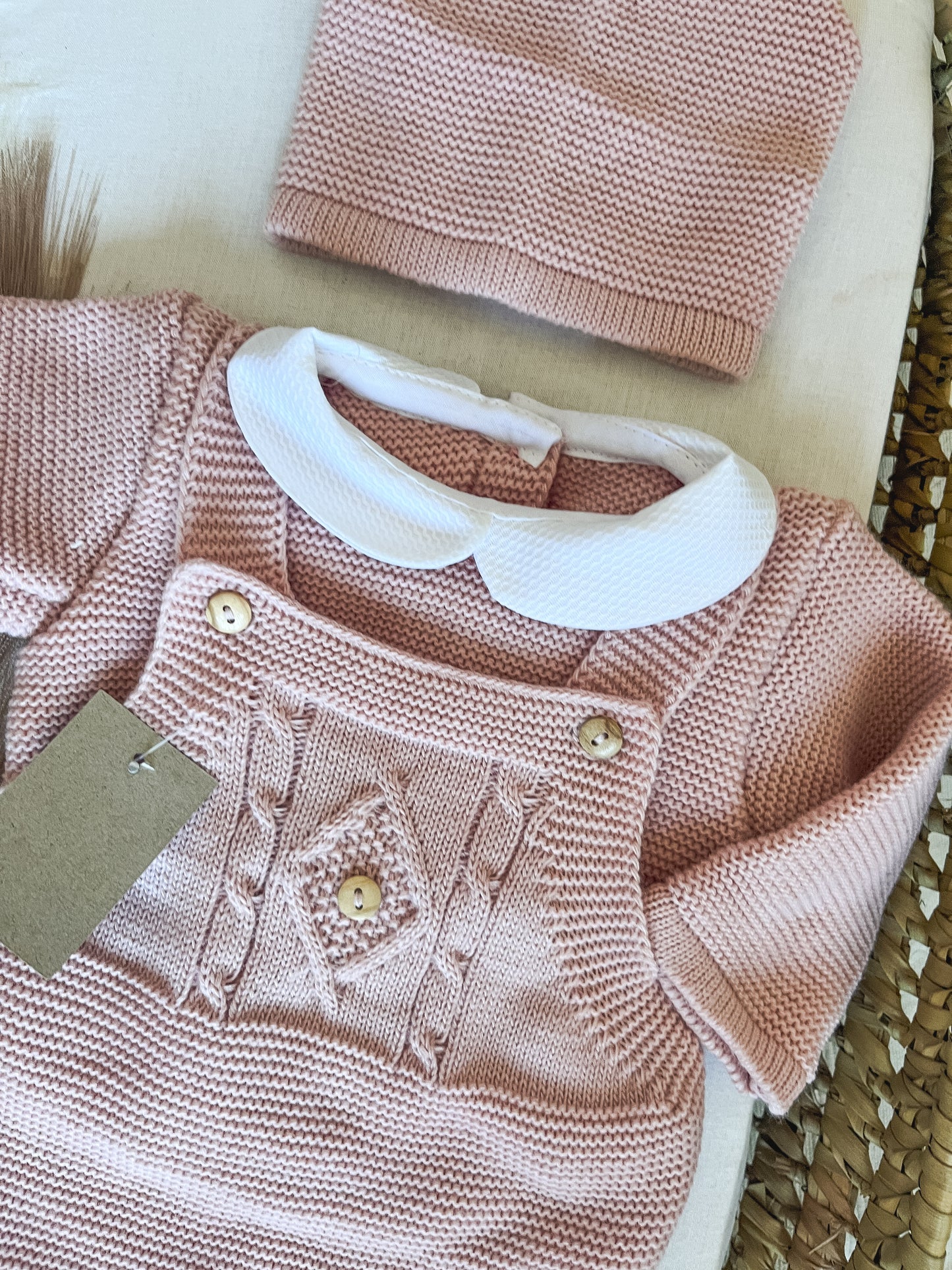 Conjunto de malha 3 peças bebé rosa velho