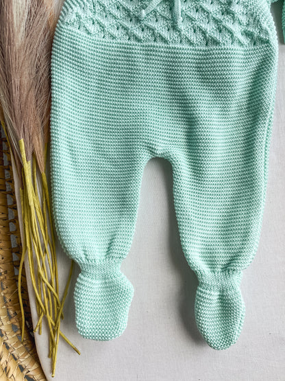 Conjunto de malha bebé 3 peças verde água