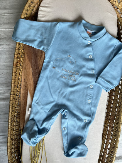 Babygrow de algodão bebé azul  “vou amar-te a vida toda”