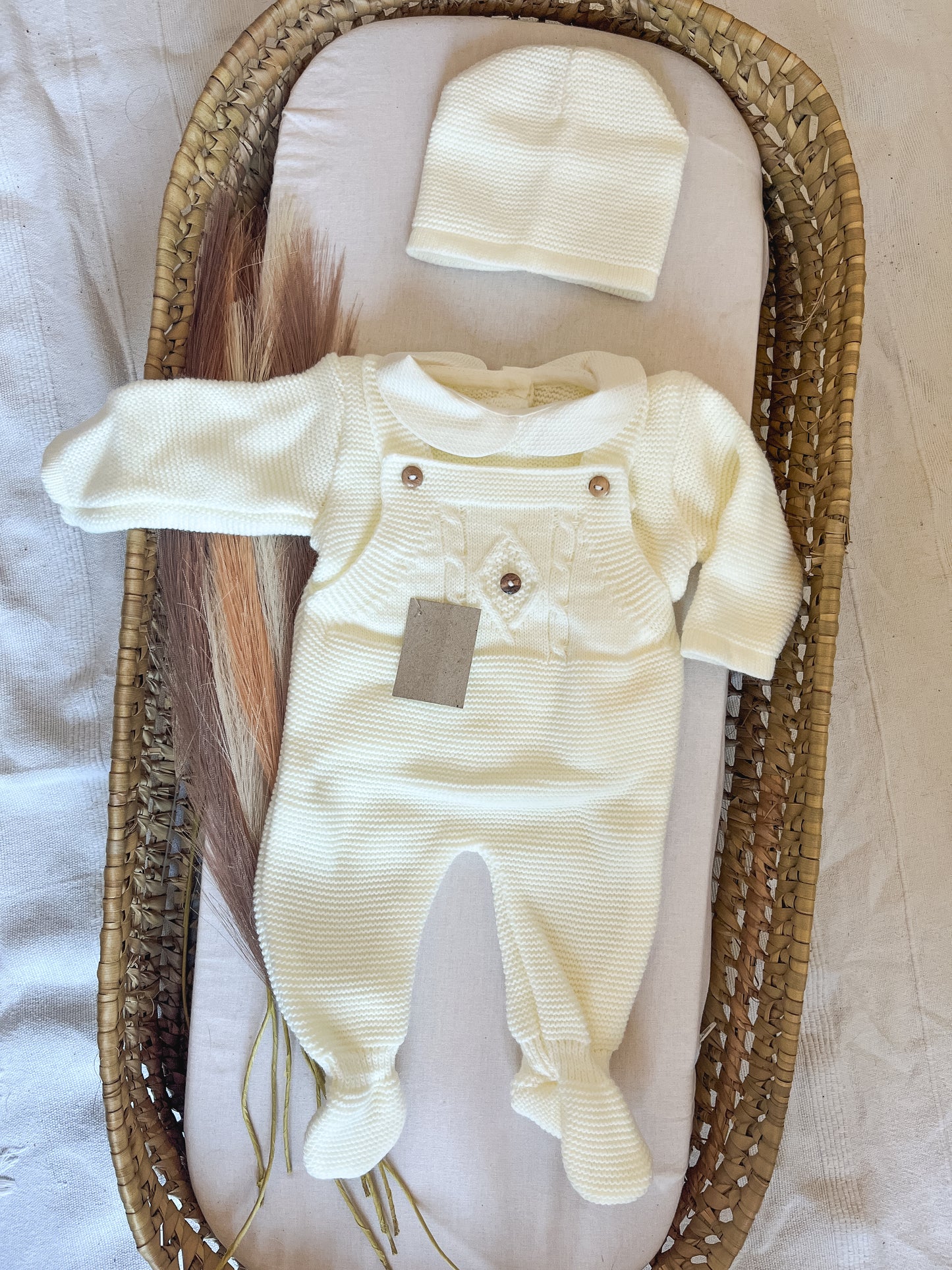 Conjunto de malha 3 peças bebé branco pérola