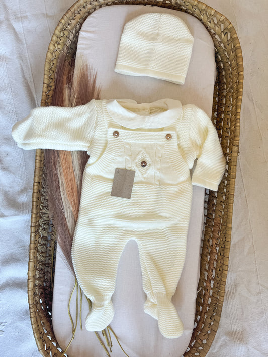 Conjunto de malha 3 peças bebé branco pérola