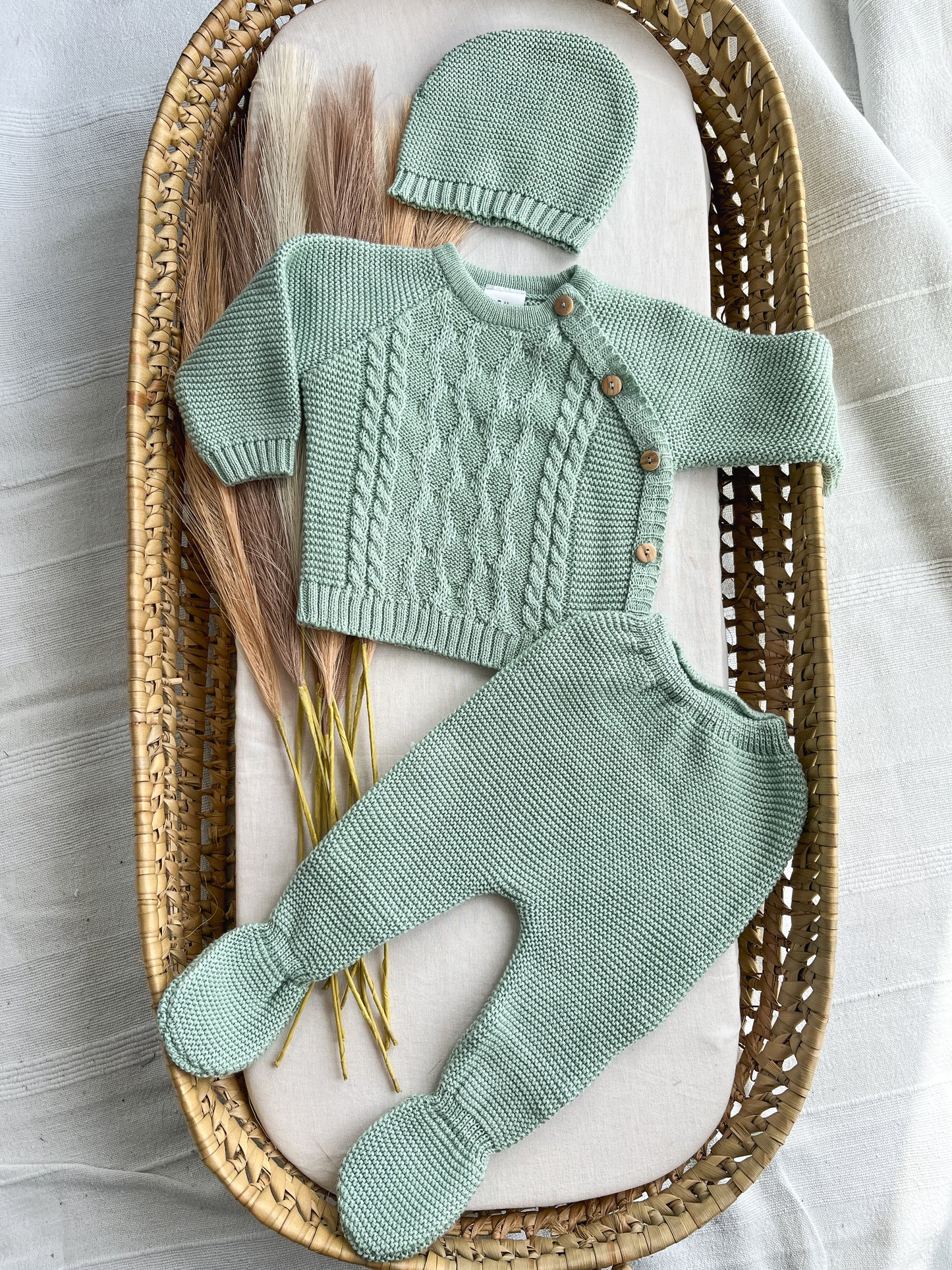 Conjunto de malha bebé 3 peças verde