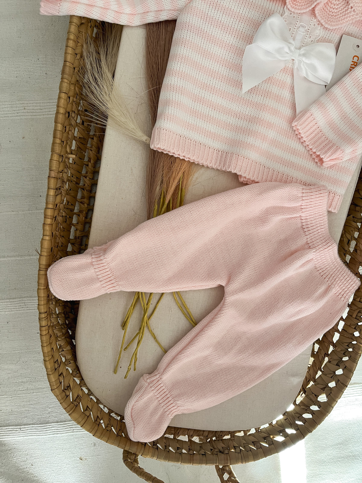 Conjunto de malha 3 peças bebé rosa bebé