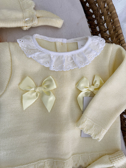 Conjunto de malha 3 peças bebé amarelo