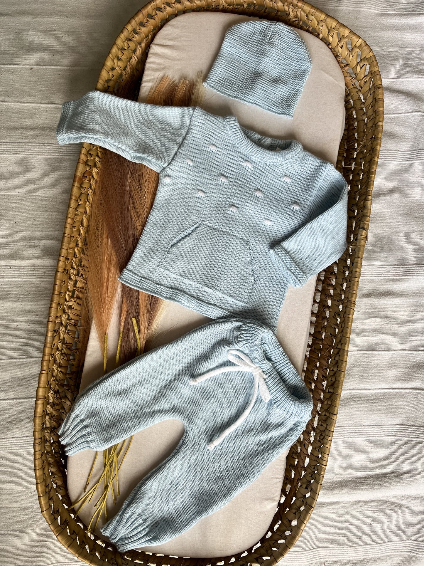 Conjunto de malha bebé 3 peças azul