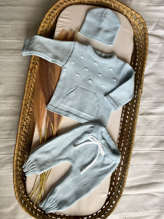 Conjunto de malha bebé 3 peças azul