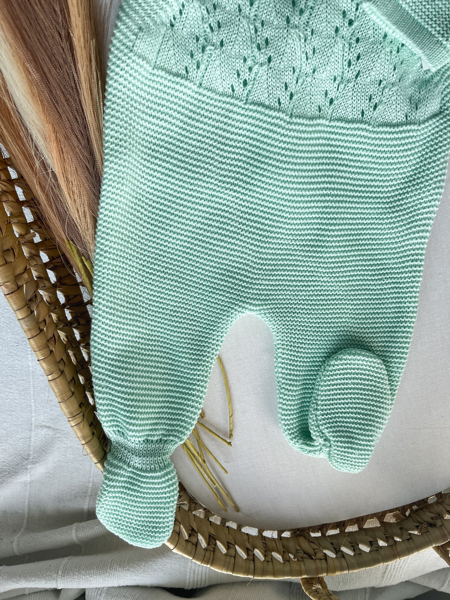 Conjunto de malha bebé 3 peças verde água