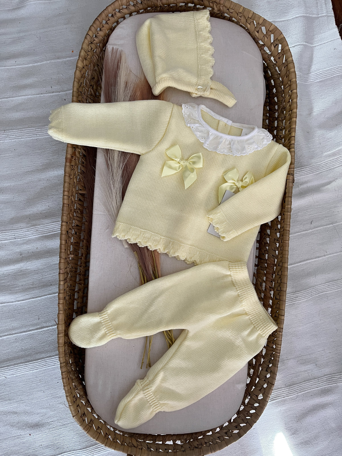 Conjunto de malha 3 peças bebé amarelo