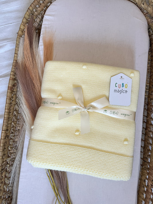 Manta de malha amarelo claro para bebé personalizável com nome