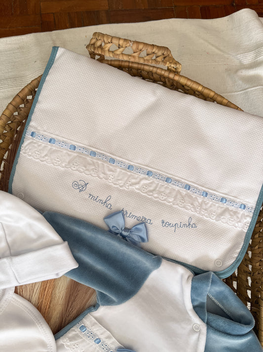 Conjunto primeira roupinha azul 6 peças bebé