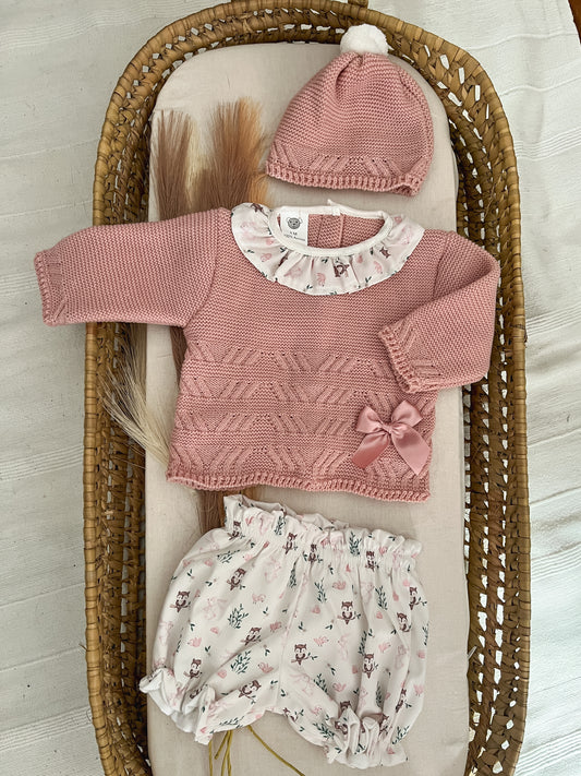 Conjunto de 3 peças bebé rosa velho