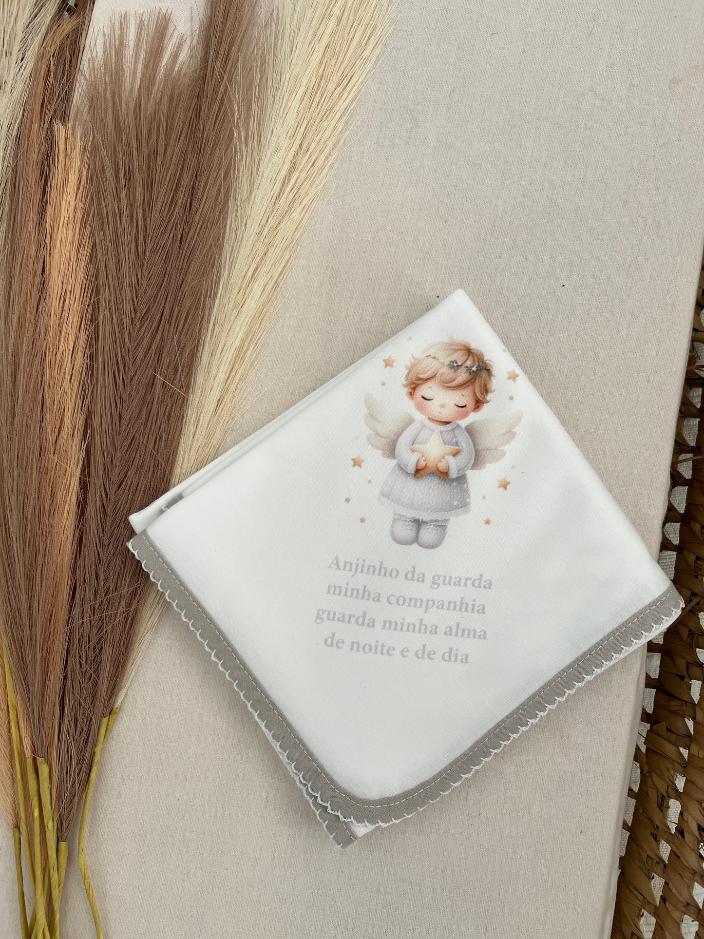 Fralda de pano bebé oração anjinho da guarda