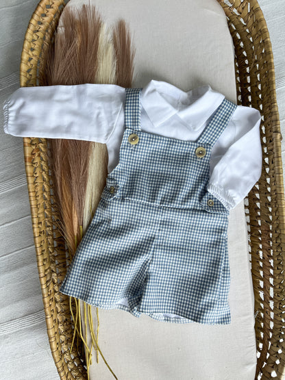 Conjunto de jardineira com camisola bebé menino azul