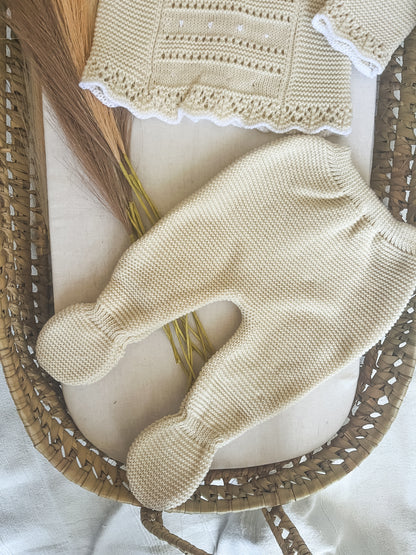 Conjunto de malha 3 peças bebé bege