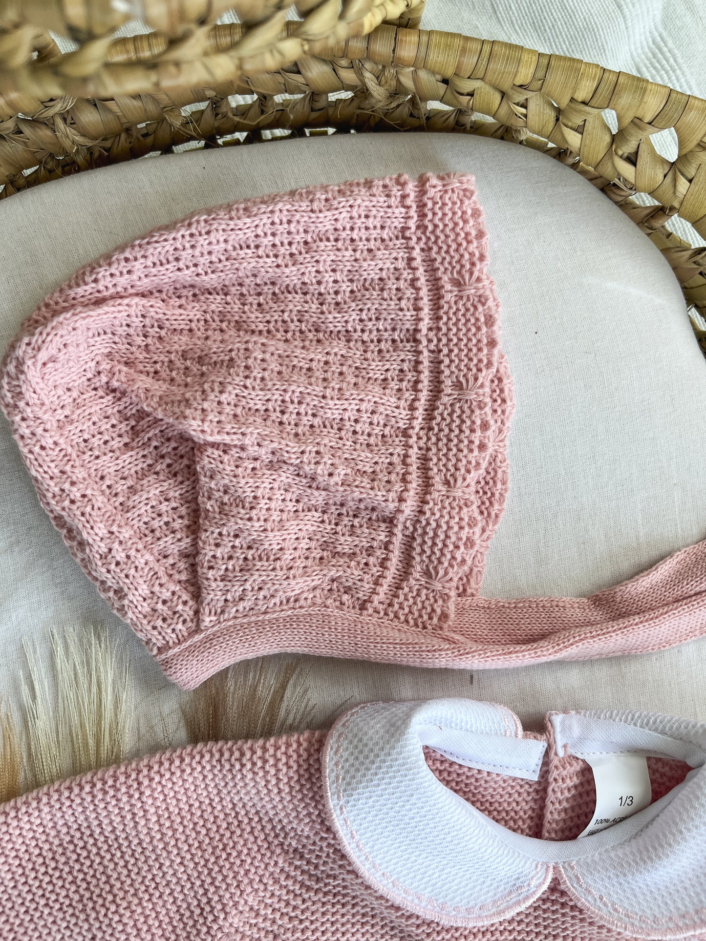Conjunto de malha 3 peças bebé rosa velho