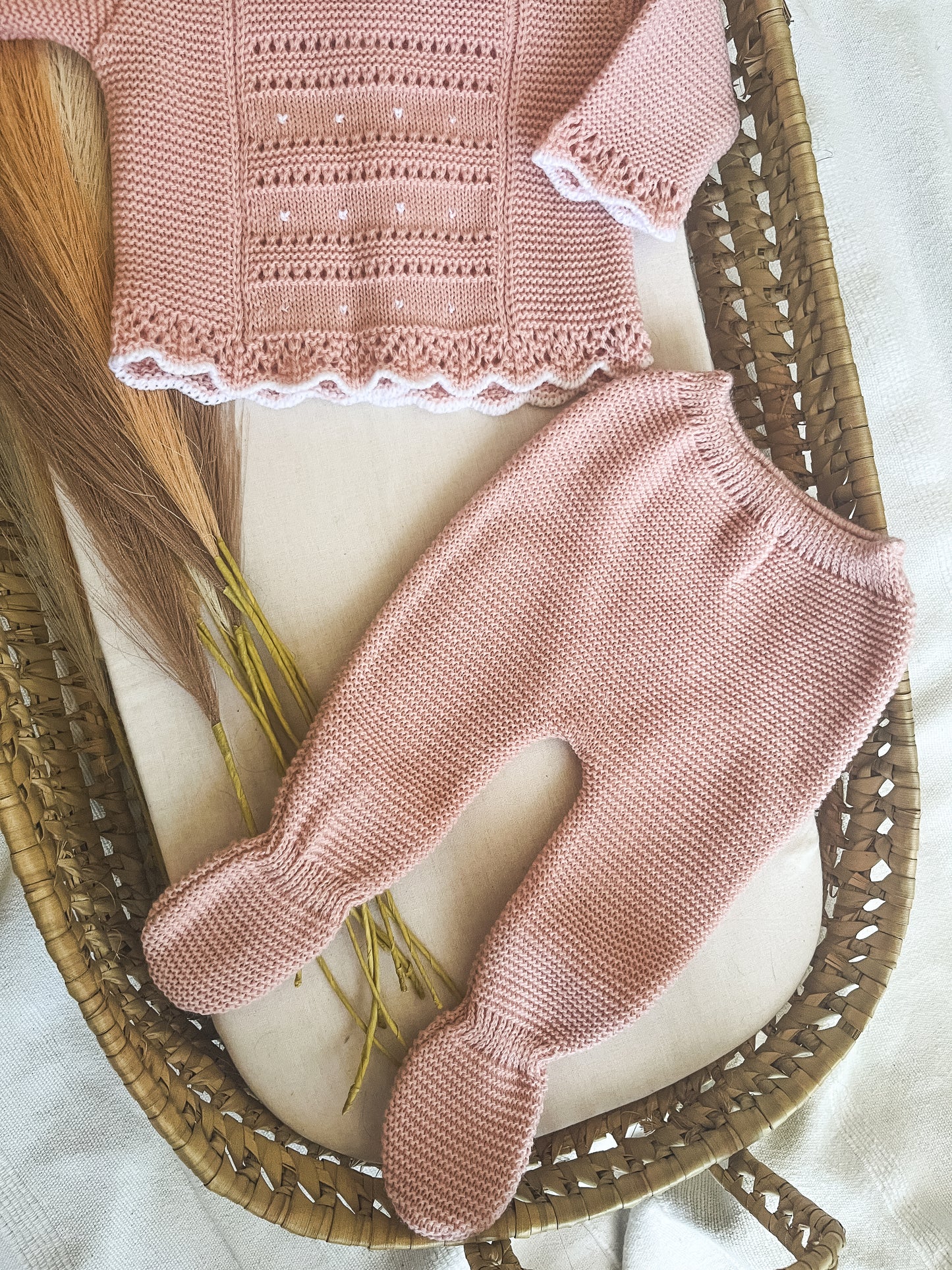 Conjunto de malha 3 peças bebé rosa