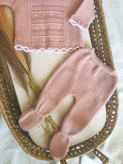 Conjunto de malha 3 peças bebé rosa