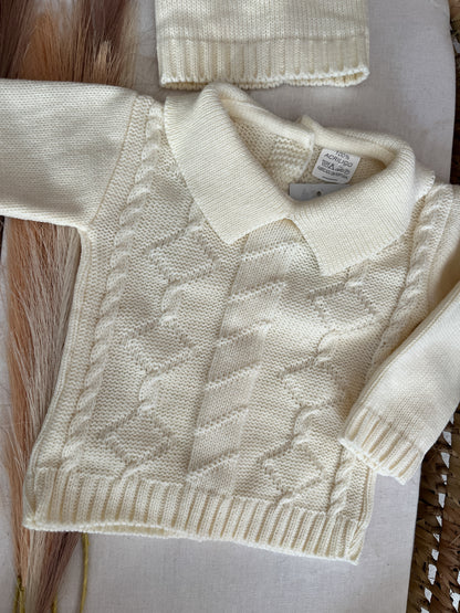 Conjunto de malha 3 peças bebé branco pérola