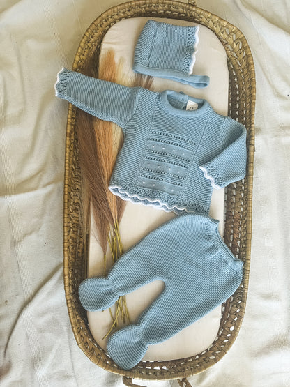 Conjunto de malha 3 peças bebé azul