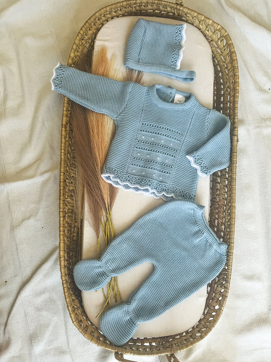 Conjunto de malha 3 peças bebé azul