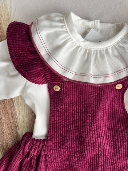 Conjunto de vestido com blusa bebé bordô