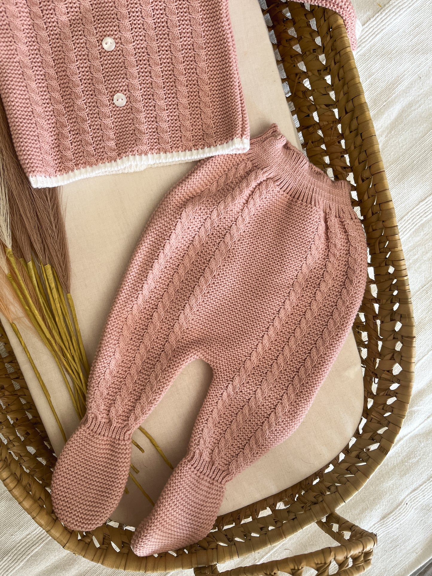 Conjunto de malha 3 peças bebé rosa velho