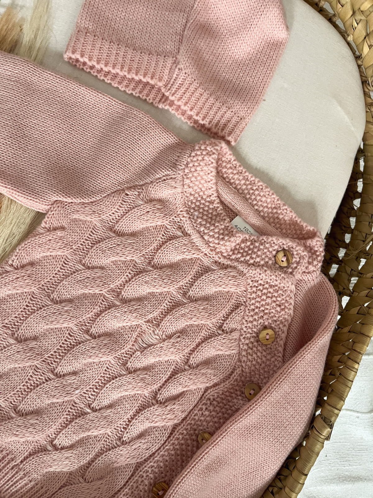 Conjunto de malha 3 peças bebé rosa