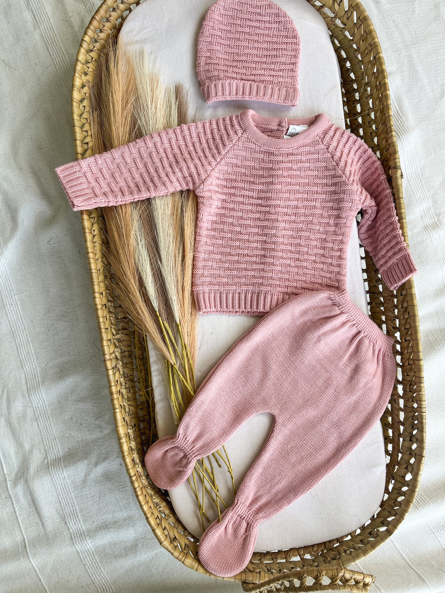 Conjunto de malha 3 peças bebé rosa velho