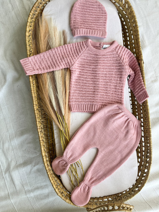 Conjunto de malha 3 peças bebé rosa velho