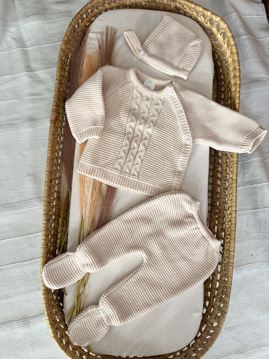 Conjunto de malha 3 peças bebé bege