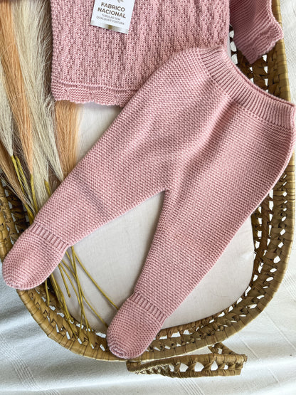 Conjunto de malha 3 peças bebé rosa velho