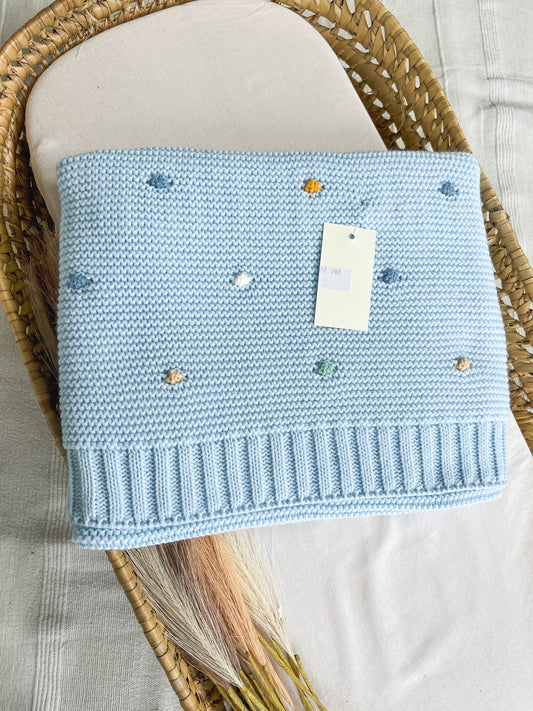 Manta de malha azul para bebé personalizável com nome