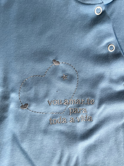 Babygrow de algodão bebé azul  “vou amar-te a vida toda”