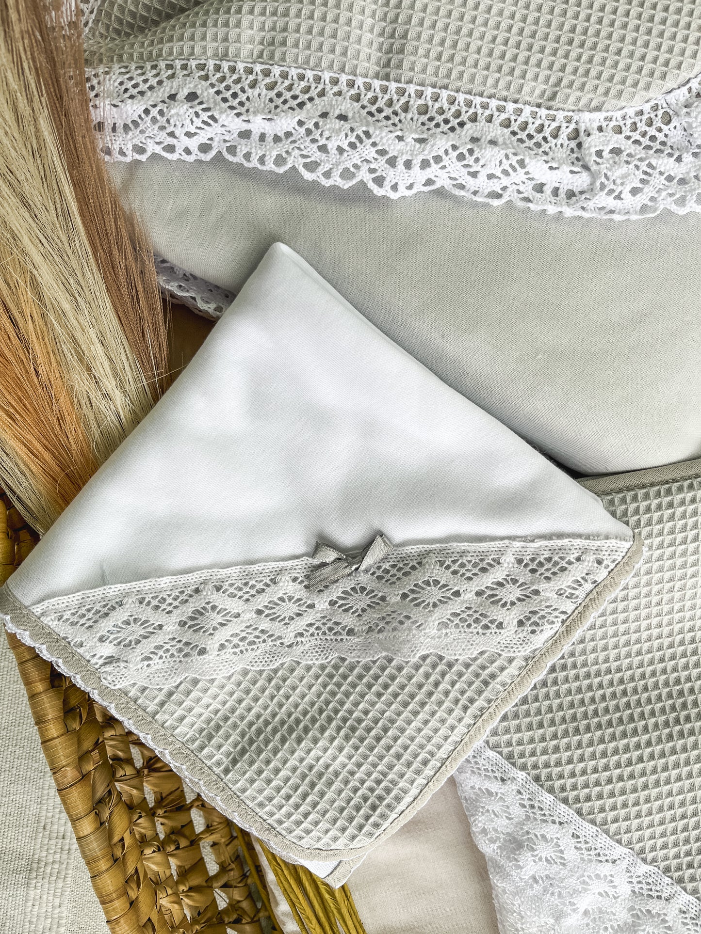 Conjunto de manta, fralda e toalha cinza bebé personalizável com nome
