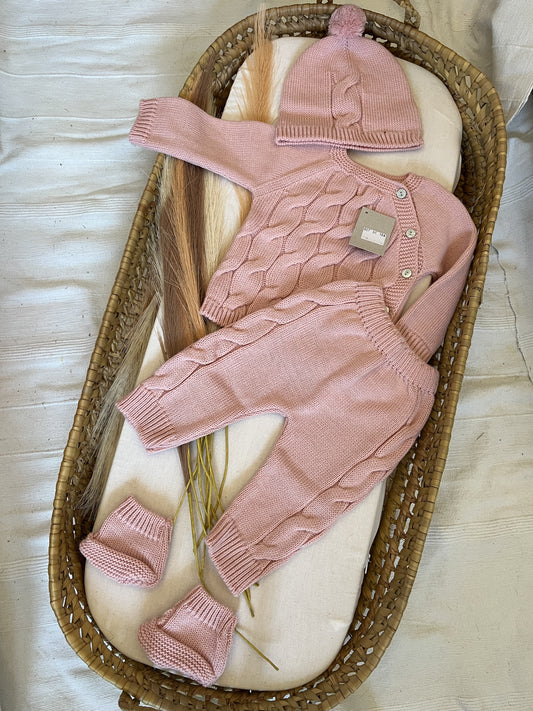 Conjunto de malha 4 peças bebé rosa