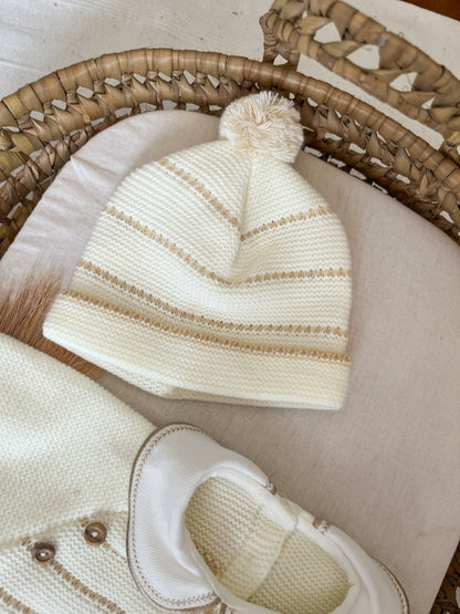 Conjunto de malha 3 peças bebé branco pérola